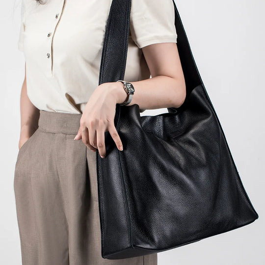 Grace’s Timeless Elegance | Genuine Cowhide Leather Tote Bag